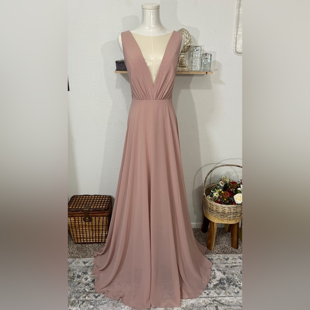 Ryan by Jenny Yoo in Whipped Apricot Luxe Chiffon | Sleeveless Plunge Maxi Gown